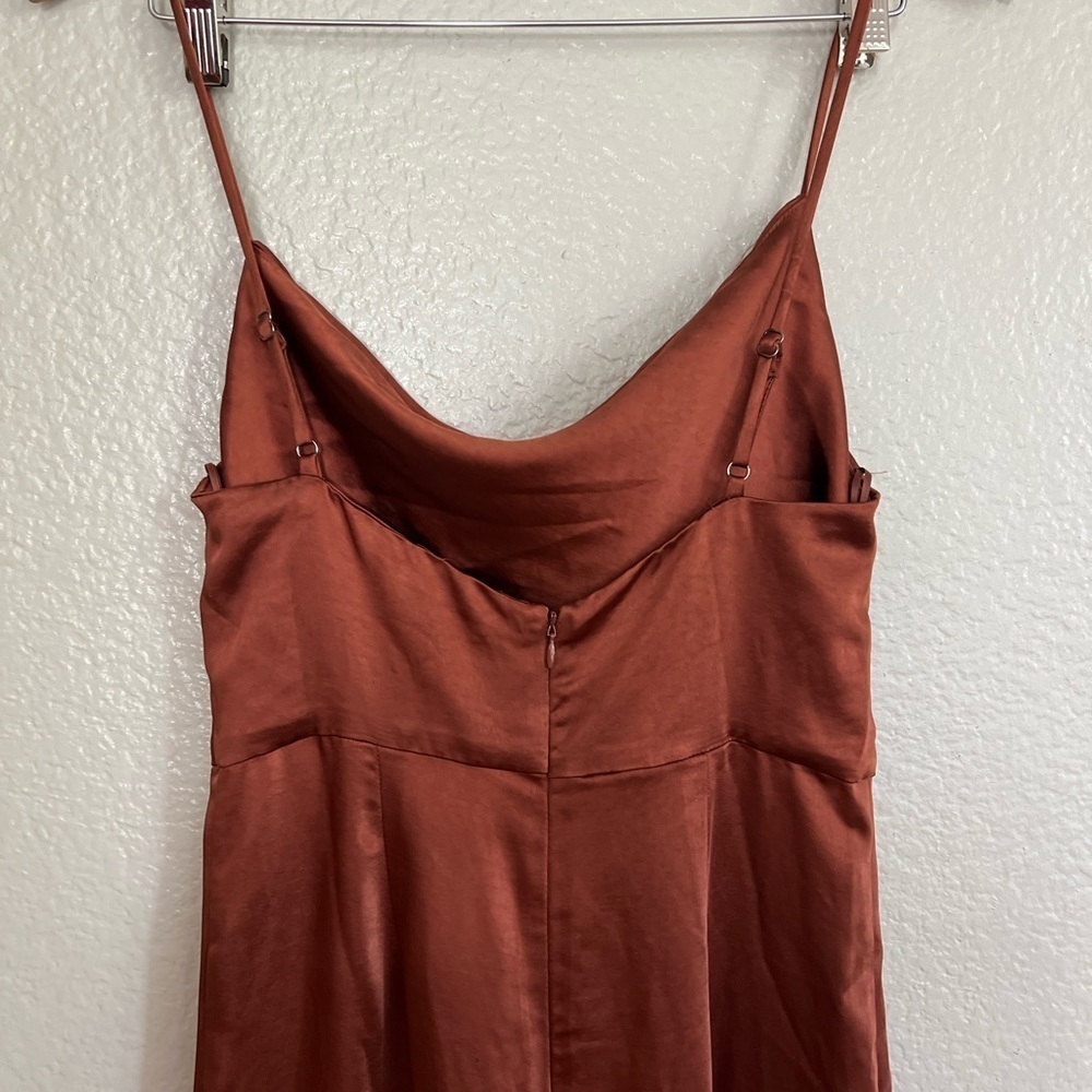 Perfect Night Brown Satin Cowl Neck Culotte Jumpsuit - Picture 5 of 10